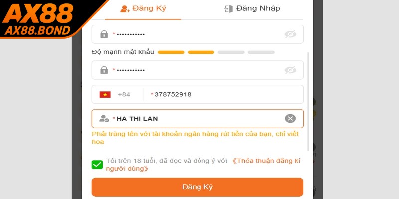 Tiêu chí đầu tiên để đăng ký AX88 suôn sẻ là đủ tuổi hợp lệ